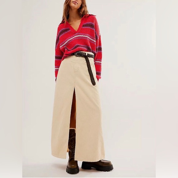 NWT Free People We The Free Come As You Are Corduroy Maxi Skirt in Beechwood - Picture 4 of 15